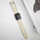 For Apple Watch SE 2023 44mm Rhombus Pattern Magnetic Square Buckle Leather Watch Band(Creamy White) - 2