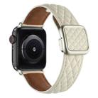 For Apple Watch Series 9 45mm Rhombus Pattern Magnetic Square Buckle Leather Watch Band(Creamy White) - 1