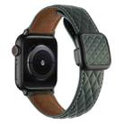 For Apple Watch Series 9 45mm Rhombus Pattern Magnetic Square Buckle Leather Watch Band(Dark Green) - 1