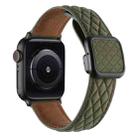 For Apple Watch Series 8 45mm Rhombus Pattern Magnetic Square Buckle Leather Watch Band(Army Green) - 1