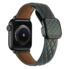 For Apple Watch Series 8 45mm Rhombus Pattern Magnetic Square Buckle Leather Watch Band(Dark Green) - 1