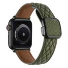 For Apple Watch SE 2022 44mm Rhombus Pattern Magnetic Square Buckle Leather Watch Band(Army Green) - 1