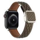 For Apple Watch SE 2022 44mm Rhombus Pattern Magnetic Square Buckle Leather Watch Band(Brown) - 1