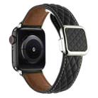 For Apple Watch Series 7 45mm Rhombus Pattern Magnetic Square Buckle Leather Watch Band(Black) - 1