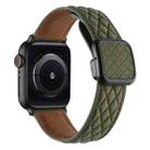 For Apple Watch SE 44mm Rhombus Pattern Magnetic Square Buckle Leather Watch Band(Army Green) - 1