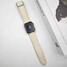 For Apple Watch Series 4 44mm Rhombus Pattern Magnetic Square Buckle Leather Watch Band(Creamy White) - 2