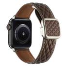 For Apple Watch 38mm Rhombus Pattern Magnetic Square Buckle Leather Watch Band(Dark Coffee) - 1