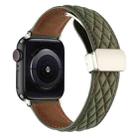 For Apple Watch SE 2023 44mm Rhombus Pattern Magnetic Folding Buckle Leather Watch Band(Army Green) - 1