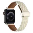 For Apple Watch SE 2023 44mm Rhombus Pattern Magnetic Folding Buckle Leather Watch Band(Creamy White) - 1