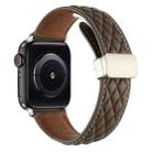 For Apple Watch SE 2023 44mm Rhombus Pattern Magnetic Folding Buckle Leather Watch Band(Brown) - 1