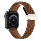 For Apple Watch Ultra 2 49mm Rhombus Pattern Magnetic Folding Buckle Leather Watch Band(Dark Brown) - 1