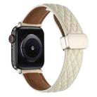 For Apple Watch Series 9 45mm Rhombus Pattern Magnetic Folding Buckle Leather Watch Band(Creamy White) - 1