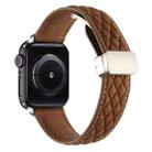 For Apple Watch Series 9 45mm Rhombus Pattern Magnetic Folding Buckle Leather Watch Band(Dark Brown) - 1