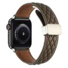 For Apple Watch Series 9 45mm Rhombus Pattern Magnetic Folding Buckle Leather Watch Band(Brown) - 1