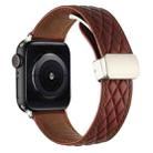 For Apple Watch Ultra 49mm Rhombus Pattern Magnetic Folding Buckle Leather Watch Band(Red) - 1