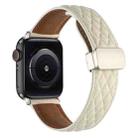 For Apple Watch Series 8 41mm Rhombus Pattern Magnetic Folding Buckle Leather Watch Band(Creamy White) - 1