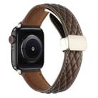 For Apple Watch SE 2022 44mm Rhombus Pattern Magnetic Folding Buckle Leather Watch Band(Dark Coffee) - 1