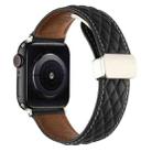 For Apple Watch SE 44mm Rhombus Pattern Magnetic Folding Buckle Leather Watch Band(Black) - 1