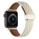 For Apple Watch Series 3 38mm Rhombus Pattern Magnetic Folding Buckle Leather Watch Band(Creamy White) - 1