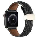 For Apple Watch Series 2 42mm Rhombus Pattern Magnetic Folding Buckle Leather Watch Band(Black) - 1
