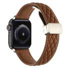 For Apple Watch Series 2 38mm Rhombus Pattern Magnetic Folding Buckle Leather Watch Band(Dark Brown) - 1