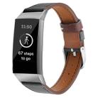 For Fitbit Charge 4 / 3 Top-grain Leather + 316L Stainless Steel Watch Band, Size:Small Code(Black) - 1