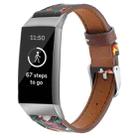 For Fitbit Charge 4 / 3 Top-grain Leather + 316L Stainless Steel Watch Band, Size:Small Code(Safflower) - 1