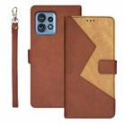 For Motorola Edge 40 Pro 5G idewei Two-color Splicing Leather Phone Case(Brown) - 1