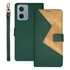 For Motorola Moto E15 idewei Two-color Splicing Leather Phone Case(Green) - 1