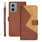 For Motorola Moto E15 idewei Two-color Splicing Leather Phone Case(Brown) - 1