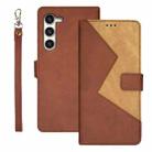 For Samsung Galaxy S24+ 5G idewei Two-color Splicing Leather Phone Case(Brown) - 1