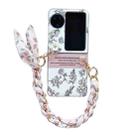 For OPPO Find N3 Flip Pearlescent Paint Painted PC Phone Case with DIY Scarf Bracelet(Sketch Flower) - 1