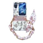 For OPPO Find N2 Flip Pearlescent Paint Painted PC Phone Case with DIY Scarf Bracelet(Sketch Flower) - 1