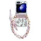 For Samsung Galaxy Z Flip5 5G Pearlescent Paint Painted PC Phone Case with DIY Scarf Bracelet(Sketch Flower) - 1