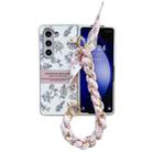 For Samsung Galaxy Z Fold6 Pearlescent Paint Painted PC Phone Case with DIY Scarf Bracelet(Sketch Flower) - 1