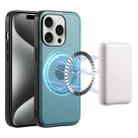 For iPhone 15 Pro Max Denior Cowhide Texture Leather MagSafe Phone Case(Blue) - 1