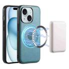 For iPhone 15 Denior Cowhide Texture Leather MagSafe Phone Case(Blue) - 1