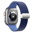 For Apple Watch SE 2023 44mm Carbon Fiber Magnetic Silver Buckle Watch Band(Royal Blue Light Blue) - 2