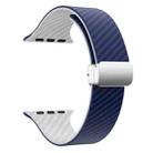 For Apple Watch Series 9 45mm Carbon Fiber Magnetic Silver Buckle Watch Band(Royal Blue White) - 3