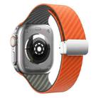 For Apple Watch Series 9 45mm Carbon Fiber Magnetic Silver Buckle Watch Band(Orange Grass) - 2