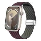 For Apple Watch Series 9 45mm Carbon Fiber Magnetic Silver Buckle Watch Band(Purple Green) - 1