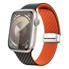 For Apple Watch Series 9 45mm Carbon Fiber Magnetic Silver Buckle Watch Band(Black Orange) - 1