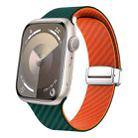 For Apple Watch Series 9 45mm Carbon Fiber Magnetic Silver Buckle Watch Band(Deep Green Orange) - 1