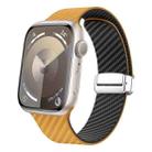 For Apple Watch Series 9 45mm Carbon Fiber Magnetic Silver Buckle Watch Band(Light Brown Black) - 1