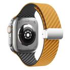 For Apple Watch Series 9 45mm Carbon Fiber Magnetic Silver Buckle Watch Band(Light Brown Black) - 2