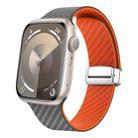 For Apple Watch Series 9 45mm Carbon Fiber Magnetic Silver Buckle Watch Band(Spacy Grey Orange) - 1