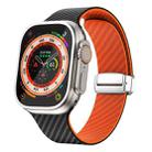 For Apple Watch Ultra 49mm Carbon Fiber Magnetic Silver Buckle Watch Band(Black Orange) - 1