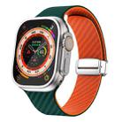 For Apple Watch Ultra 49mm Carbon Fiber Magnetic Silver Buckle Watch Band(Deep Green Orange) - 1