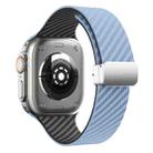 For Apple Watch Ultra 49mm Carbon Fiber Magnetic Silver Buckle Watch Band(Light Blue Black) - 2