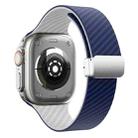 For Apple Watch Series 8 45mm Carbon Fiber Magnetic Silver Buckle Watch Band(Royal Blue White) - 2